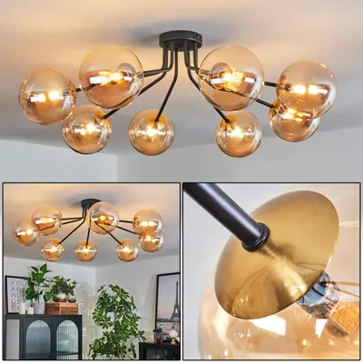 Produktbild von Isorella Deckenlampe aus Metall/Glas in Schwarz/Gold/Bernstein