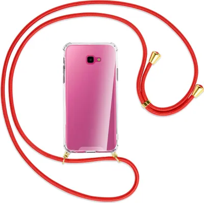 Produktbild von Handykette Backcover-Schutzhülle mit Band (Metall goldfarben) für Samsung Galaxy J4 Plus - rot