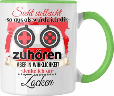 Produktbild von Trendation - Gamer Geschenk Tasse Zocker Liebhaber Geschenkidee Lustiger Spruch (Grün)