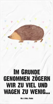 Produktbild von Mr. & Mrs. Panda Handtuch Igel Herzen - Weiß - Geschenk, Herz, Kuss, Strandlaken, Duschtuch, Lustige Sprüche, Reisehandtuch, Vertrauen, Strandtuch, Duschhandtuch, Leben