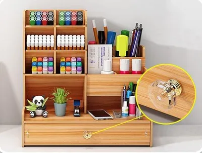 Produktbild von Famanu Holzstifthalter - Büro Organizer mit Schublade - Multifunktionaler Schreibtisch Stiftehalter