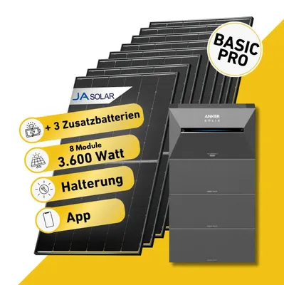 Produktbild von Balkonstrom Balkonkraftwerk 3600W Solaranlage mit Speicher | 3xZusatzspeicher | 2xSolarmodul Bifazial | Anker Solix 3 Pro| Kabel 15m