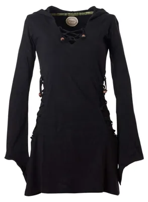 Produktbild von Vishes Elfenkleid mit Zipfelkapuze & Schnürbändern in Schwarz | Größe M (42) | H