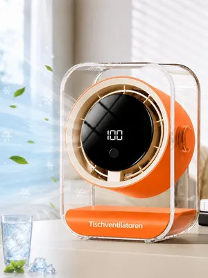 Produktbild von Tischventilator USB, 720° verstellbar, 1500mAh, 100 Geschwindigkeiten, 7-Blatt-Turbine, 3 Timer-Stufen (3/6/9h), Digitaldisplay, für Büro & Reise