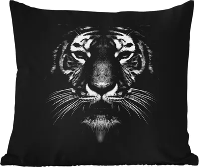 Produktbild von MuchoWow® Outdoor Kissen - Tiger - Tiere - Schwarz - Weiß - Porträt - Wild - 45x45 cm - Wetterfest - Lounge Kissen - Fotokissen - Dekoratives Kissen