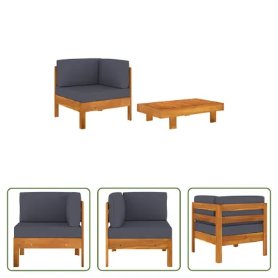 Produktbild von The Living Store 2-tlg. Garten-Lounge-Set mit Dunkelgrauen Kissen Akazienholz