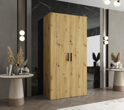 Produktbild von Geräumiger Kleiderschrank HELMA 1 100 cm - Eiche handwerklich gefertigt / schwarze Griffe