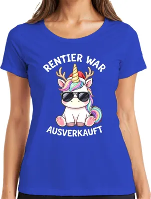 Produktbild von Rentier t Einhorn Weihnachten Weihnachtsmütze Geschenk Damen T-Shirt, Blau, L