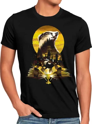 Produktbild von BaumwolleCloud Badger House Herren T-Shirt eule harry zauberstab besen zauberschule