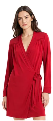 Image de Robe Rodier, modèle Portofeu, couleur rouge, coupe portefeuille, style drapé, taille L/XL