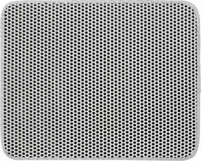 A top-down view of a gray, double-layered, non-slip litter mat with a honeycomb pattern.
