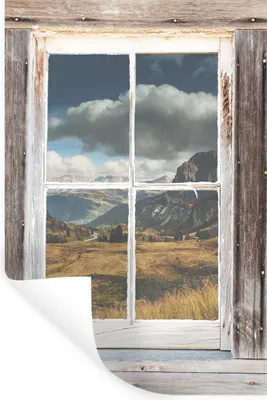 Produktbild von MuchoWow® Wandtattoo Wandsticker Wandaufkleber Aussicht - Berg - Holz 80x120 cm Selbstklebend und Repositionierbar - Repositionierbar - Wasser abweisend