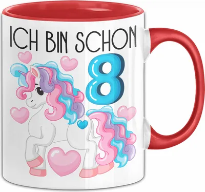 Produktbild von 8. Geburtstag Geschenk Tasse Becher Mädchen Tochter Geburtstagsgeschenk Einhorn Ich Bin Schon 8 (Rot)
