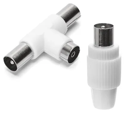 Produktbild von TV-Antennenstecker, 2-polig, weiß, ideal zur Signalverstärkung und Anschluss von