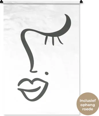Produktbild von MuchoWow® Wandteppich Wandbehang Frau - Gesicht - Minimalismus 90x135 cm Tapisserie Dekoration Wandtuch - Baumwolle - Wandskulptur