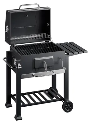 Produktbild von BBQ Holzkohle Grillwagen mit Deckel, Ablage und Feuerklappe, Höhenregulierung für Kohle, Thermometer