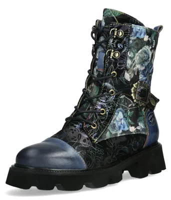 Produktbild von Laura Vita Damen Stiefelette Leder Floralaufdruck Blütenschnalle KOULEO 15, Größe:40 EU, Farbe:Blau
