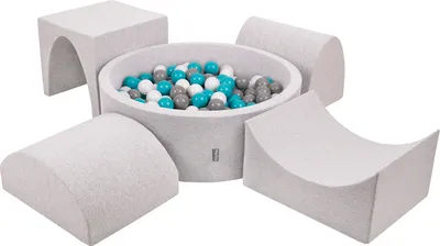 Image de KiddyMoon aire de jeux en mousse avec piscine à balles rondes (300 balles) fosses de balles pour bébés piscine de jeux parcours d'obstacles, fabriqué en eu, gris clair:gris/blanc/turquoise