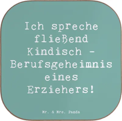 Produktbild von Mr. & Mrs. Panda Untersetzer für Gläser Spruch Erzieher Kindisch - Meeresbrise - Geschenk, Kreativität, Berufsleben, Beruf, Bildung, Tischuntersetzer, Holzuntersetzer