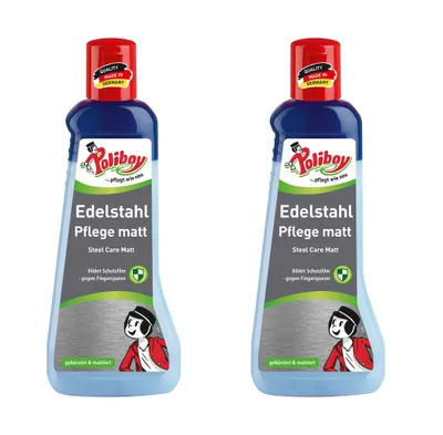 Produktbild von Poliboy Edelstahl Pflege matt - reinigt gründlich und schonend, für Aluminium oder Edelstahl - 2 x 200ml