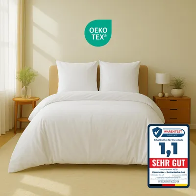A neatly made bed with white bedding in a bedroom setting.