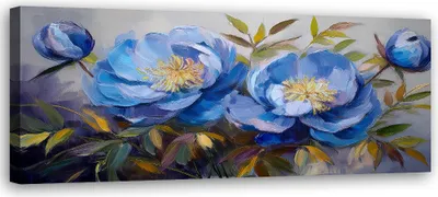 Produktbild von Leinwandbild Pfingstrosen Blaue Blumen 150x50 Feeby Blau bild für die wand bereit zum aufhängen