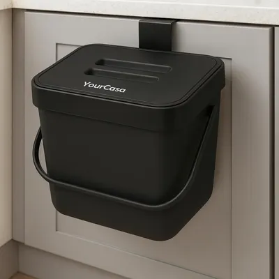 Produktbild von YourCasa 7L Biomülleimer mit Halterung und Sieb für Küche - Geruchsdicht & Spülmaschinenfest Schwarz