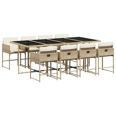 Produktbild von 9-tlg. Garten-Essgruppe mit Kissen Beige Poly Rattan