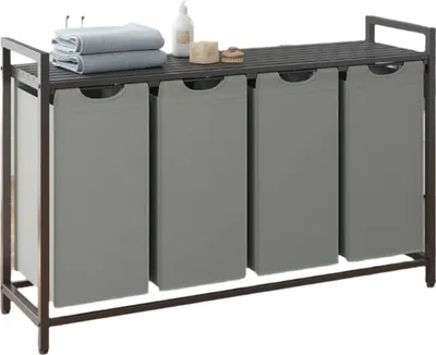 Image de Panier à linge avec 4 compartiments – Collecteur de linge – Noir/Gris – 116 x 33 x 72 cm