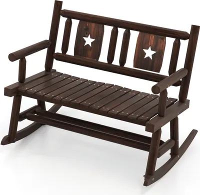Produktbild von COSTWAY ławka ogrodowa dla 2 osób, bujana ławka odporna na warunki atmosferyczne z oparciem, drewniana ławka do 320kg 111x85x89cm