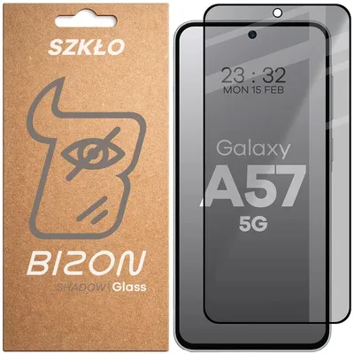 Produktbild von Gehärtetes Glas mit Privatschutzfilter für Galaxy A57 5G, Bizon Glass Edge Shadow, getönt mit schwarzer Rahmen