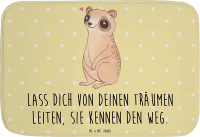 Produktbild von Mr. & Mrs. Panda Badläufer Plumplori Glücklich - Gelb Pastell - Geschenk, Bad Fußmatte, Badezimmerteppich, Badteppich, badezimmermatte, Badematte, Niedlich, Glück
