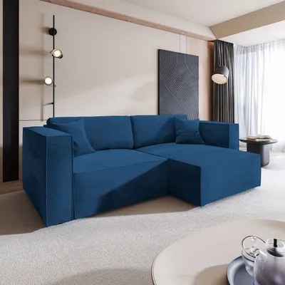 Produktbild von Masseno Ecksofa NERIO M mit Schlaffunktion L-Form, Sofa mit Bettkasten, Wohnzimmersofa, Couch, Soffa, Bettsofa, Couchgarnitur- Blau, MONOLITH 77