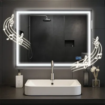 Obrázek produktu pro Koupelnové zrcadlo LED - Nástěnné zrcadlo - Bluetooth reproduktor, projasňující LED osvětlení