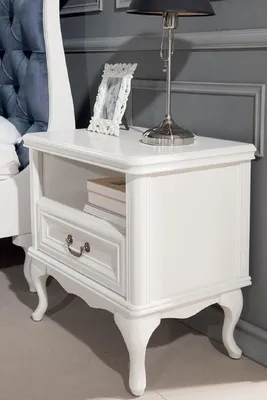 Produktbild von Casa Padrino Luxus Jugendstil Nachtkommode Weiß 64 x 42,5 x H. 63,1 cm - Eleganter Massivholz Nachttisch mit Schublade - Barock & Jugendstil Schlafzimmer Möbel