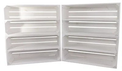 Produktbild von 9er Set Große weiße Holzkiste mit Mittelbrett 68cm x 40cm x 31cm Obstkisten Weinkiste Regal Holzboxen DIY Weinregal weiss shabby chic Apfelkiste Holzregal