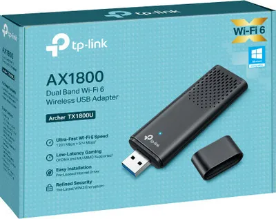 Zdjęcie produktu dla TP-Link Archer TX1800U, Przewodowa, USB, WLAN, Wi-Fi 6 (802.11ax), 1201 Mbit/s, Czarny