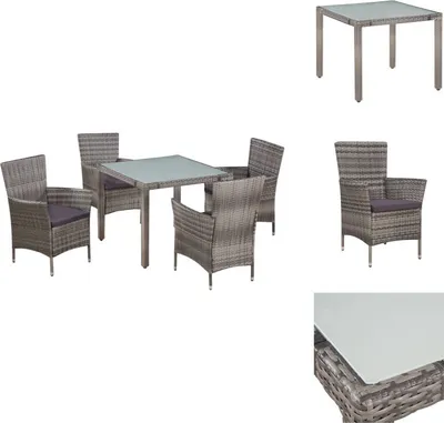 Immagine prodotto di vidaXL Set da pranzo da giardino 5 pezzi con cuscini in poly rattan grigio - Set di mobili da giardino