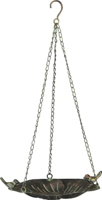 Produktbild von Vogeltränke Metall 2Vögel zum hängen Ø28x24cm H6cm + Kette Vogelbad Wasserstelle