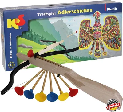 Treffspiel Adlerschießen Spielzeug aus Holz bunt mit 6 Pfeilen & Armbrust Pfeil und Bogen Indianer Rollenspiel für Kinder hochwertiges Holzspielzeug made in Germany
