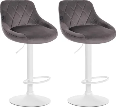 Produktbild von CLP 2er Set Barhocker Lazio Samt höhenverstellbar und 360 Grad drehbar | Farbe grau Gestell Farbe weiß