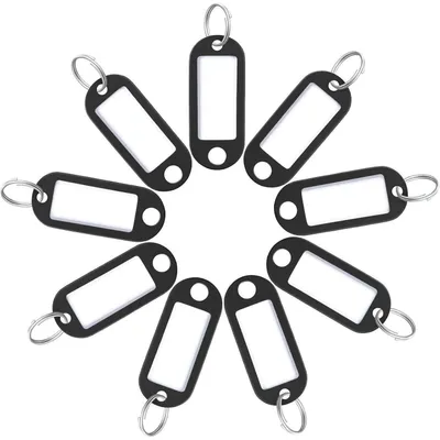 Immagine prodotto di Portachiavi con etichetta in carta, 5 cm, plastica morbida, colore nero, confezione da 10 pezzi