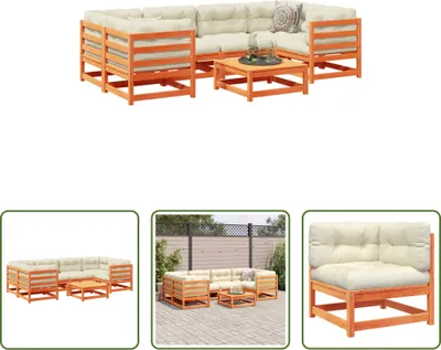 Produktbild von The Living Store 7-tlg. Garten-Sofagarnitur mit Kissen Wachsbraun Kiefernholz