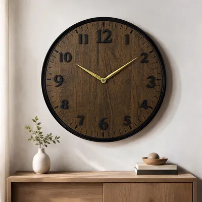 Retro Wanduhr 50 cm, leise, batteriebetrieben, Holzoptik