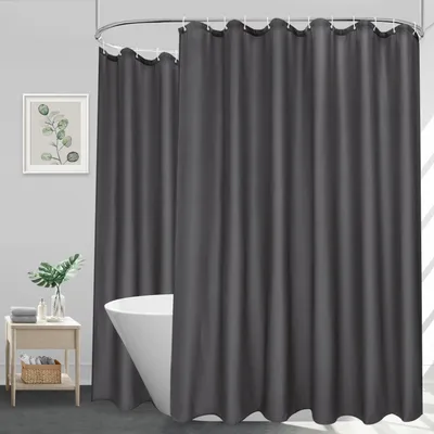 Zdjęcie produktu dla Zasłona prysznicowa tekstylna, wodoszczelna, ciemnoszara, 300x200 cm, możliwość prania, z 20 oczkami