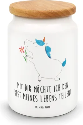 Produktbild von Mr. & Mrs. Panda Kaffeedose Einhorn Blume - Weiß - Geschenk, behälter, Dose, Keksdose, Einhörner, Unicorn, Antrag, Heiratsantrag, Liebe, Teedose, Vorratsbehälter