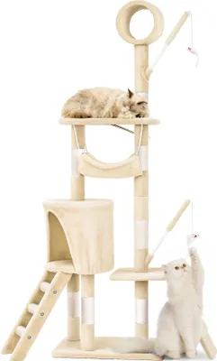 Produktbild von VOUNOT® Kratzbaum 155cm, Mehrstöckiger Katzenbaum mit Kratzsäulen Höhle, Beige