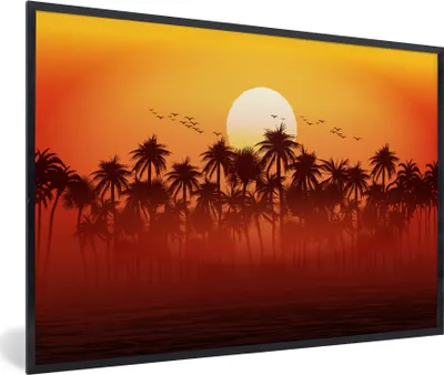Produktbild von MuchoWow® MuchoWow® Gerahmtes Poster Palme - Sonne - Vogel 90x60 cm - Poster mit zchwarzem Bilderrahmen - Fotorahmen - Foto-Plakat