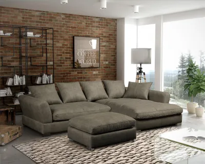 Produktbild von Couchgarnitur TIZIAN L-Form Wildlederoptik-Grau/Otto..Rechts + Hocker