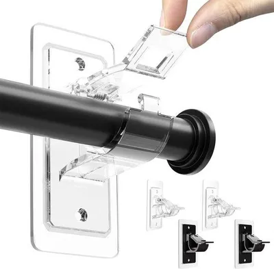 Produktbild von 4-stufiger, selbstklebender, transparenter und schwarzer Badkamer-Gordijnrodestecken-Set